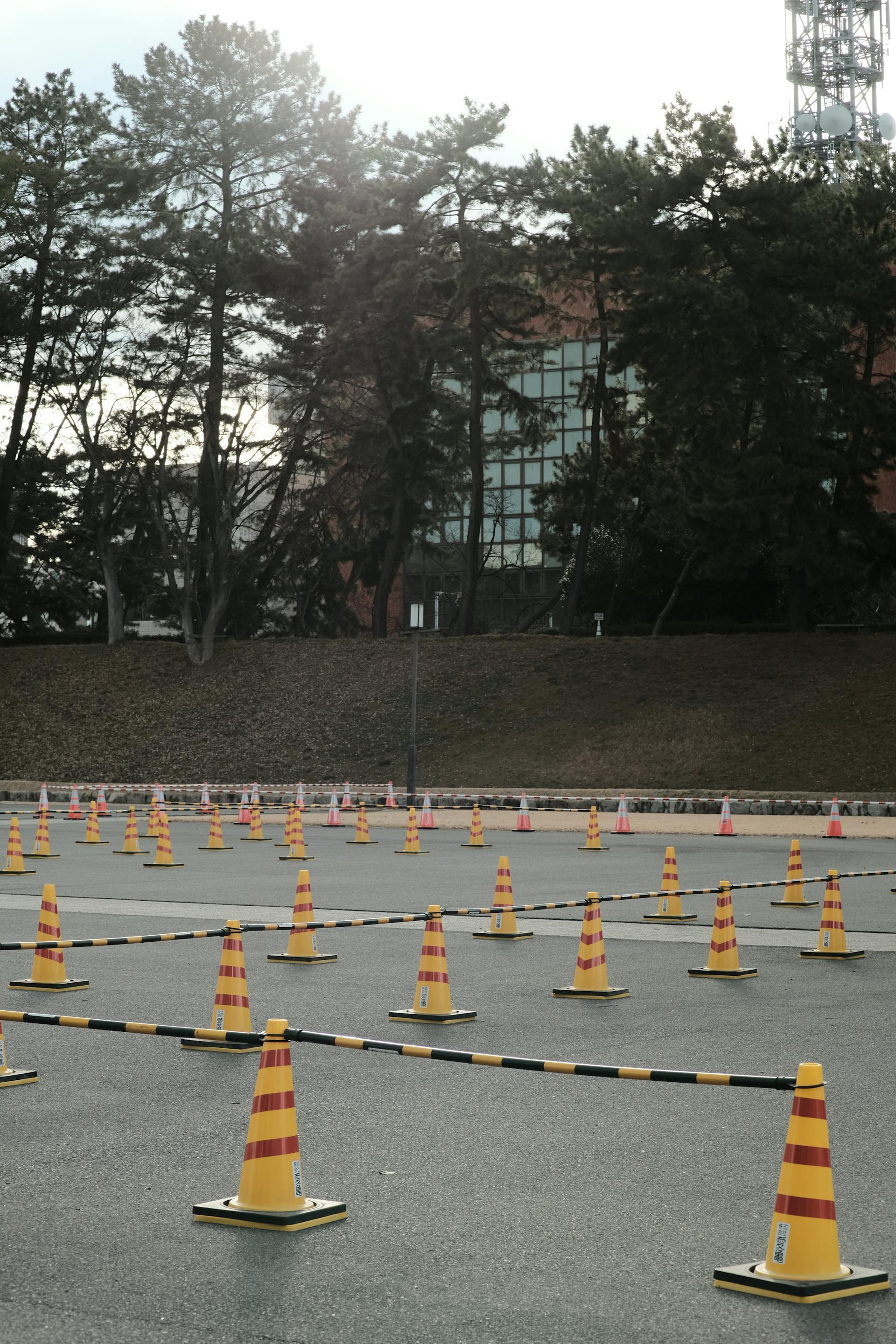 traffic pylons arranged for learning car driving