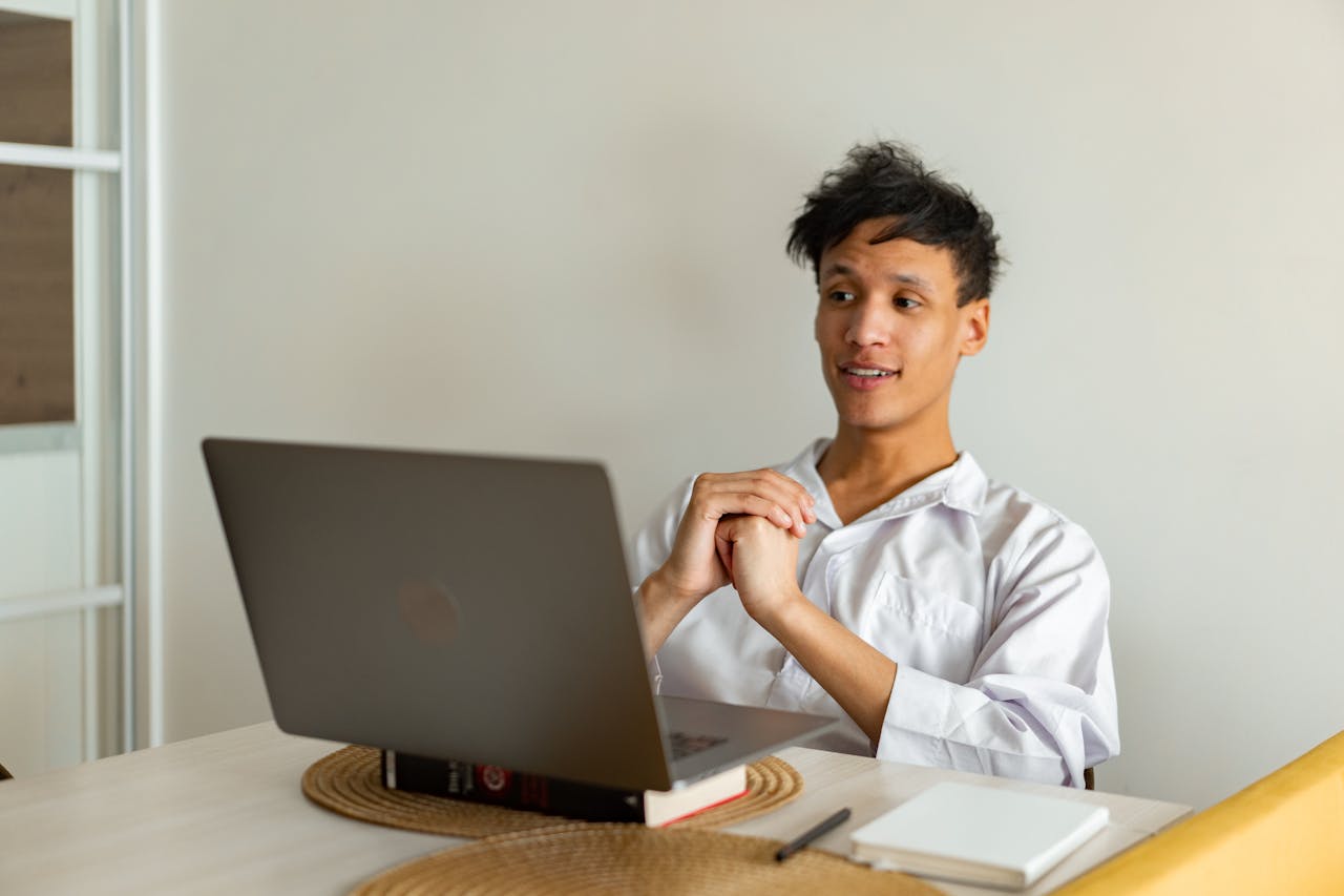 A boy attending virtual class